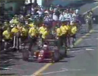 Mansell pulls in front of his pit, preparing to engage reverse