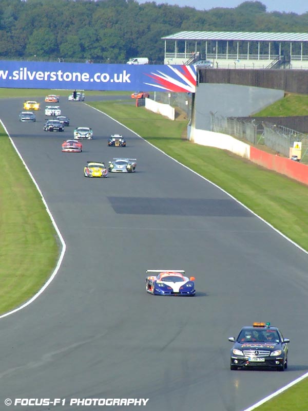 The calm before the storm The green flag lap behind the safety car.
